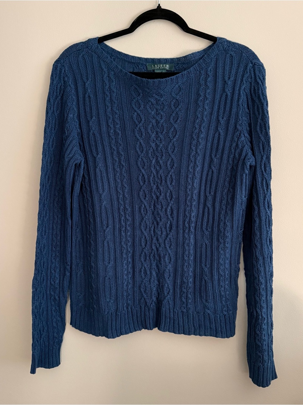 Ralph Lauren Navy Cable-Knit Crewneck Sweater 100% Linen